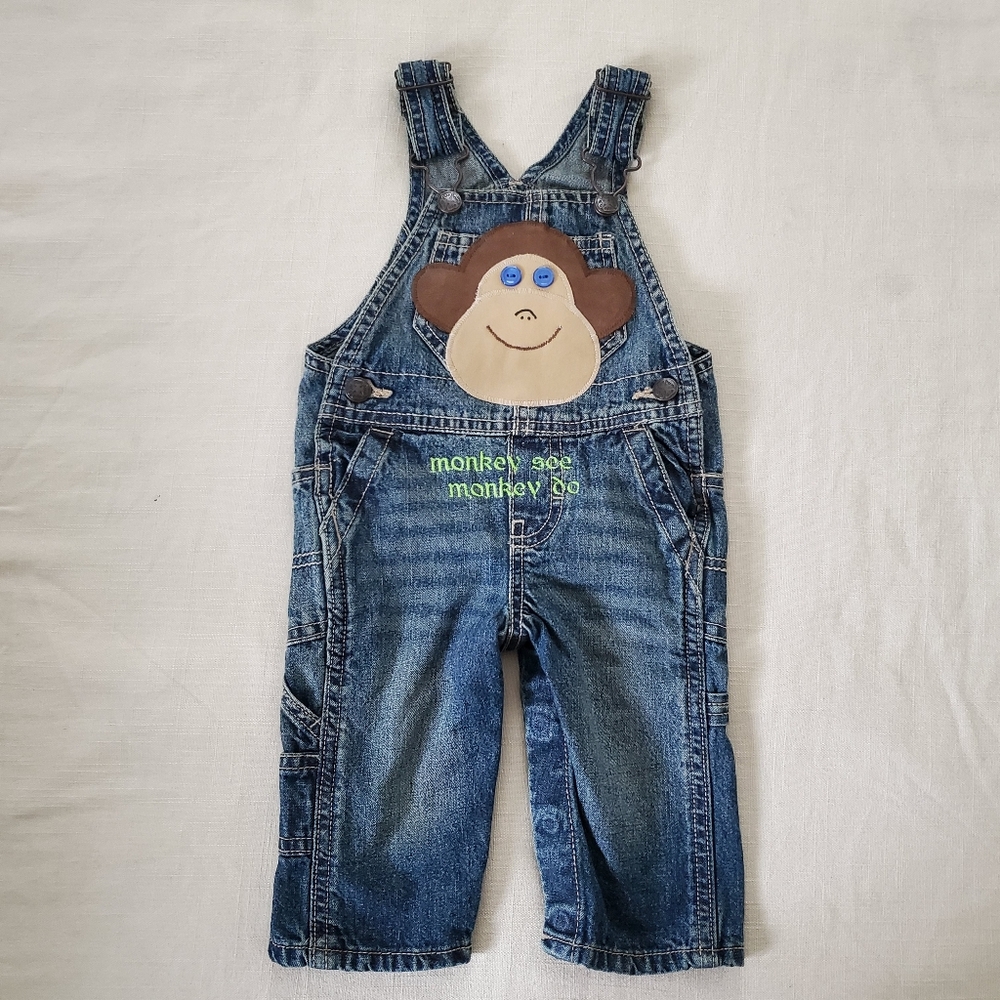 Oshkosh Denim Monkey Overalls Custom Applique 6 Months - Picture 1 of 9